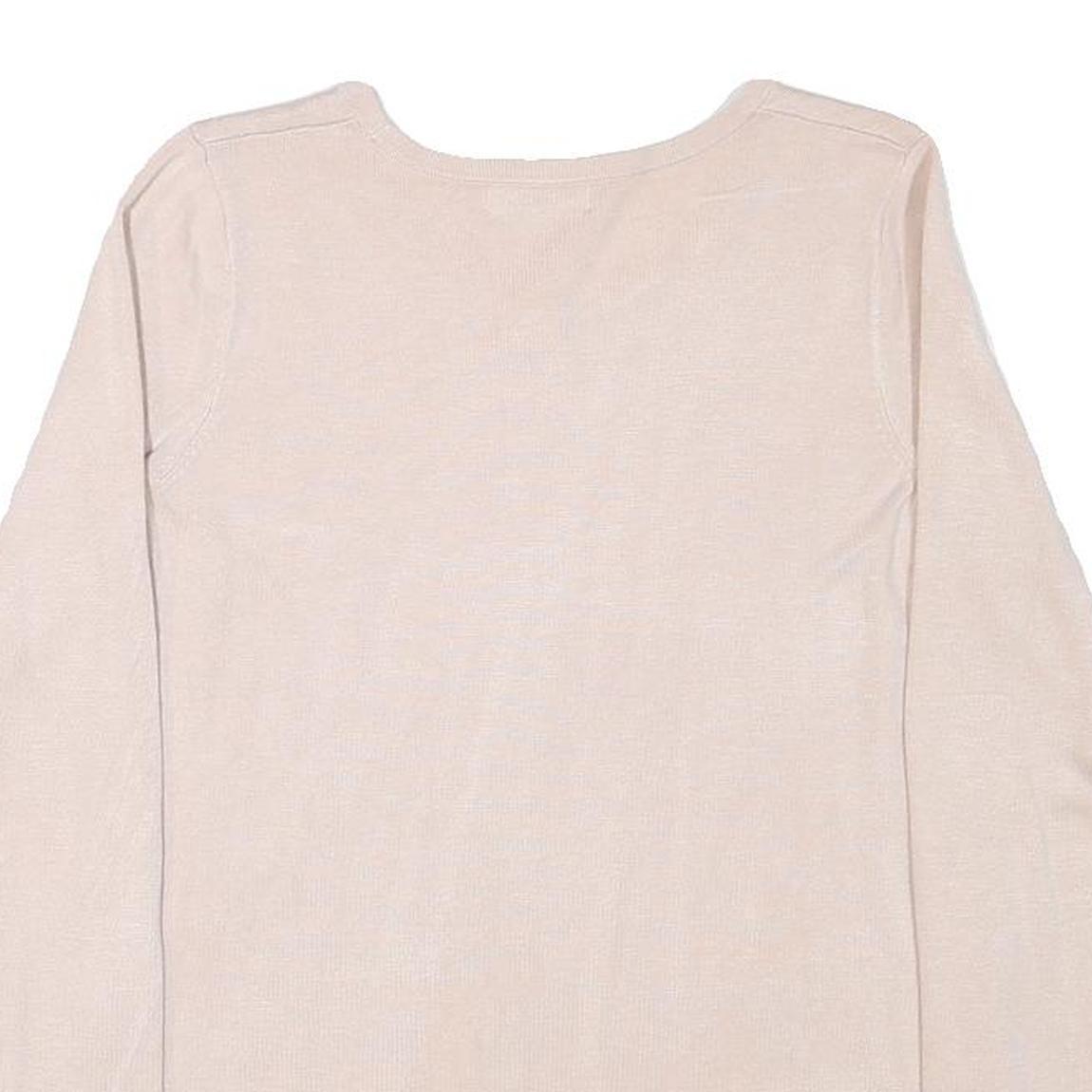 CALVIN KLEIN Womens Beige Plain Cotton Blend Jumper Crew Neck Basic Knit M