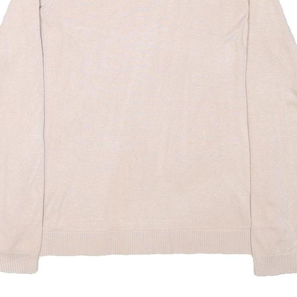 CALVIN KLEIN Womens Beige Plain Cotton Blend Jumper Crew Neck Basic Knit M