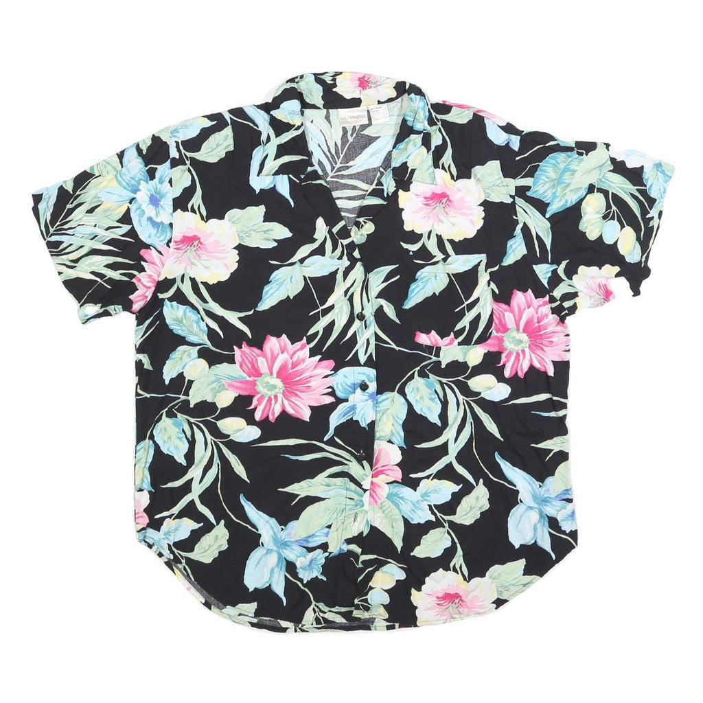 CC HUGHES Womens Black Floral Print Short Sleeve Shirt XL Casual Summer Top