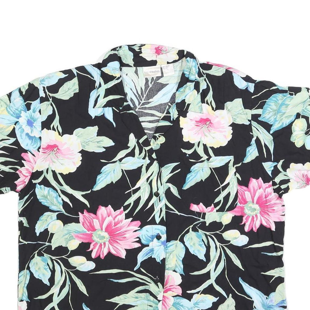 CC HUGHES Womens Black Floral Print Short Sleeve Shirt XL Casual Summer Top