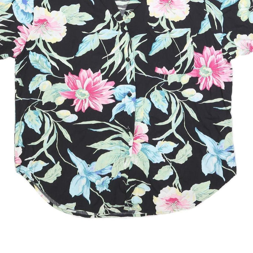 CC HUGHES Womens Black Floral Print Short Sleeve Shirt XL Casual Summer Top