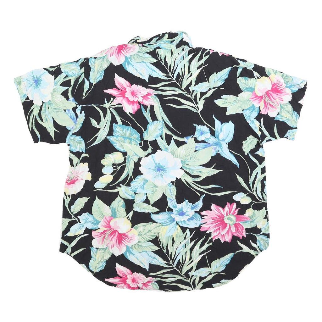 CC HUGHES Womens Black Floral Print Short Sleeve Shirt XL Casual Summer Top