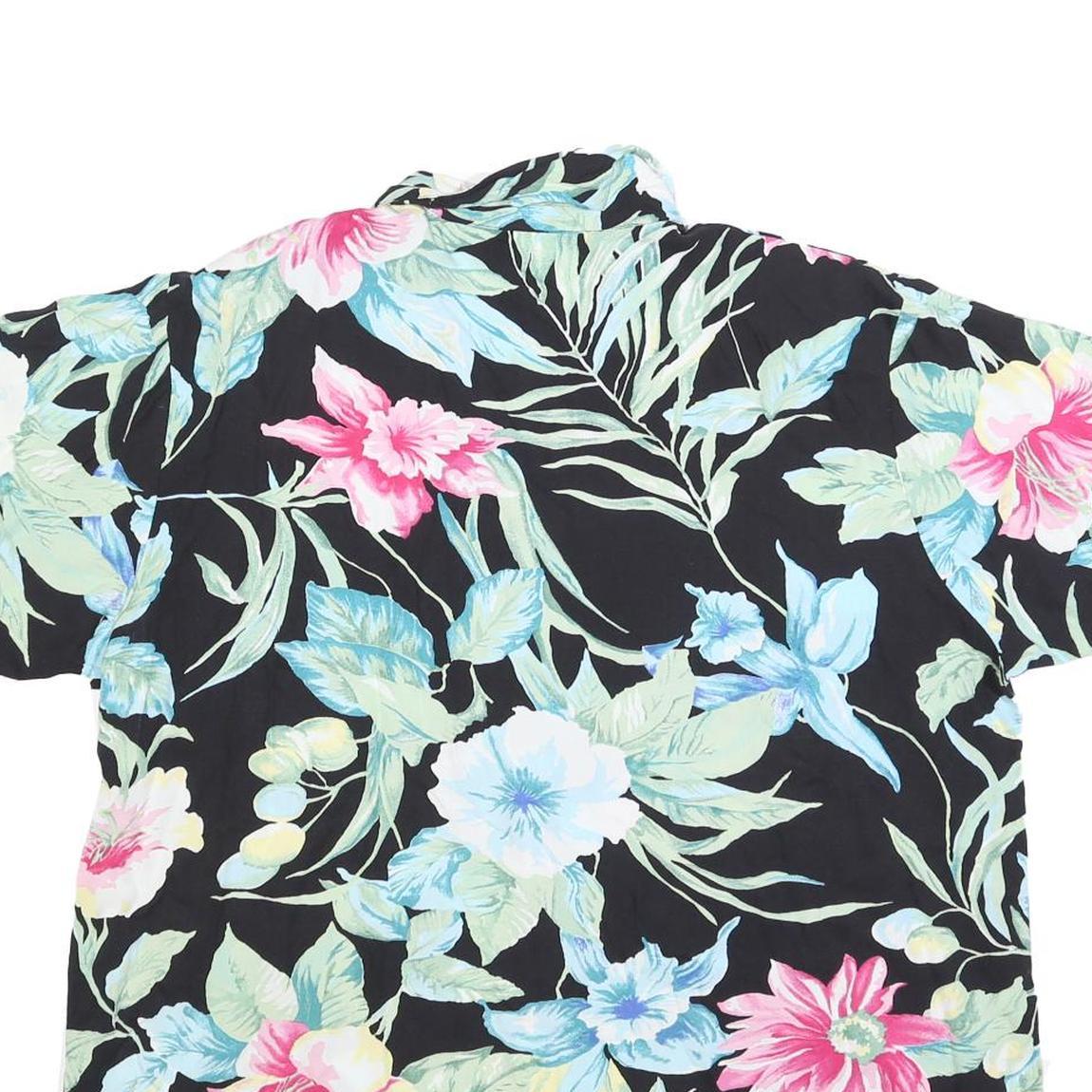 CC HUGHES Womens Black Floral Print Short Sleeve Shirt XL Casual Summer Top