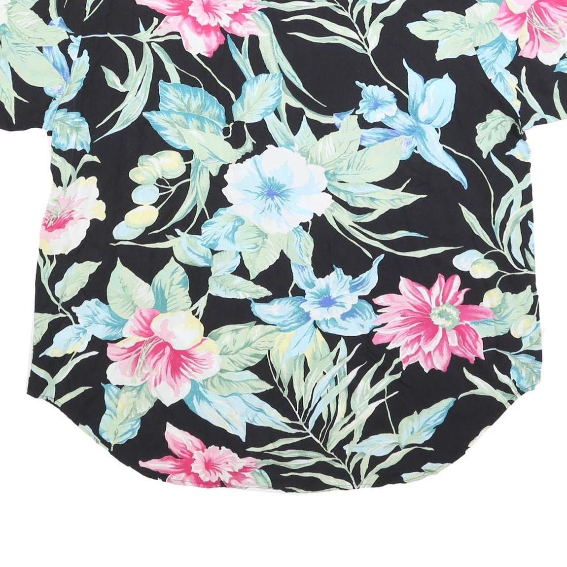 CC HUGHES Womens Black Floral Print Short Sleeve Shirt XL Casual Summer Top