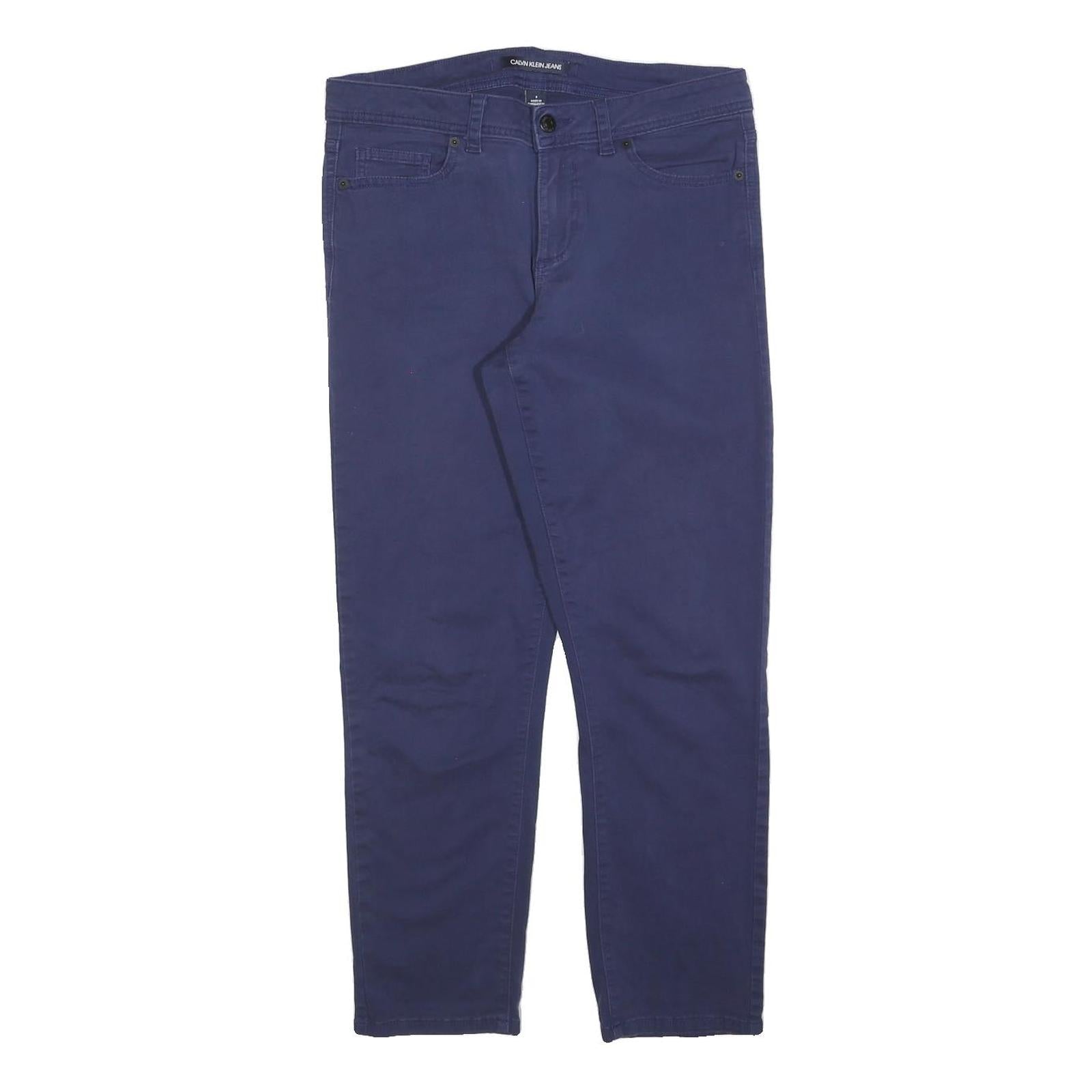 CALVIN KLEIN JEANS Womens Cotton Blend Blue Slim Slim Leg Trousers W30 L28