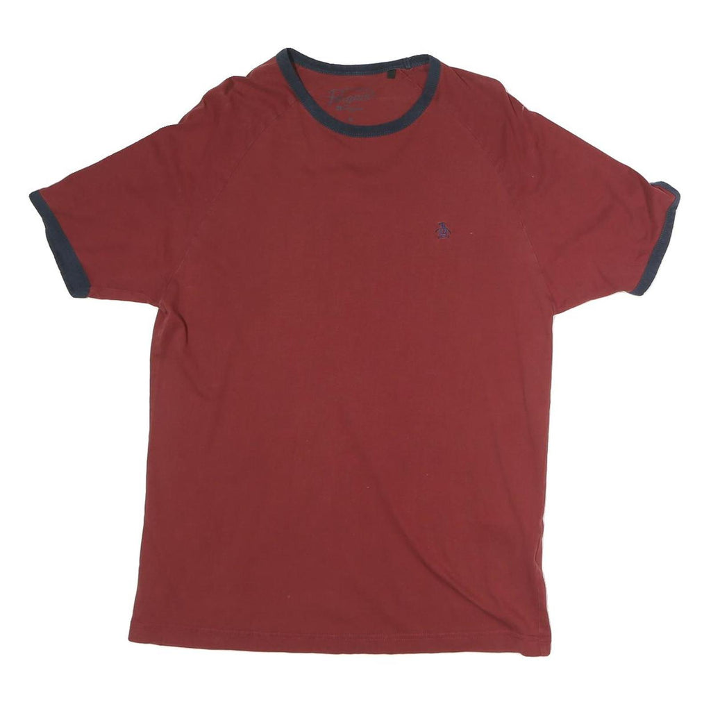 ORIGINAL PENGUIN Mens Red & Navy Blue Regular Fit M Short Sleeve Crew Neck