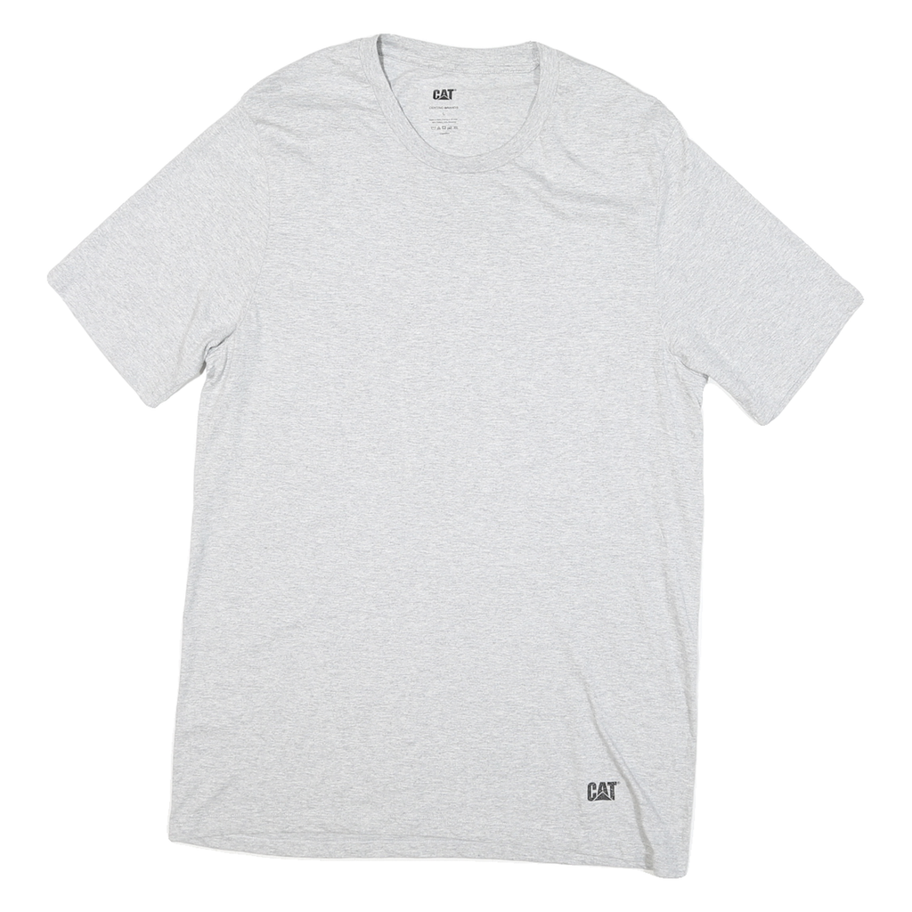 CAT Mens Grey Plain T-Shirt L Short Sleeve Crew Neck Cotton Blend Casual