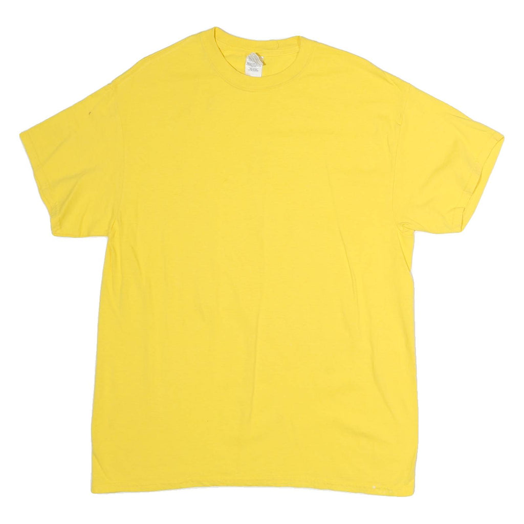 GILDAN Mens Yellow T-Shirt L Short Sleeve Crew Neck Plain Cotton Casual