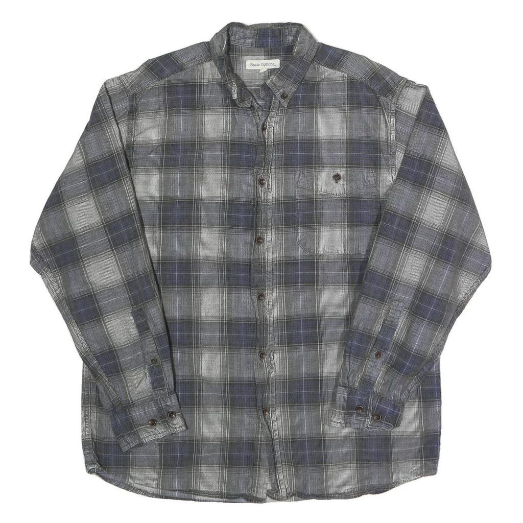 BASIC OPTIONS Mens Grey & Blue Check Shirt L Casual Cotton Long Sleeve Button