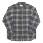 BASIC OPTIONS Mens Grey & Blue Check Shirt L Casual Cotton Long Sleeve Button