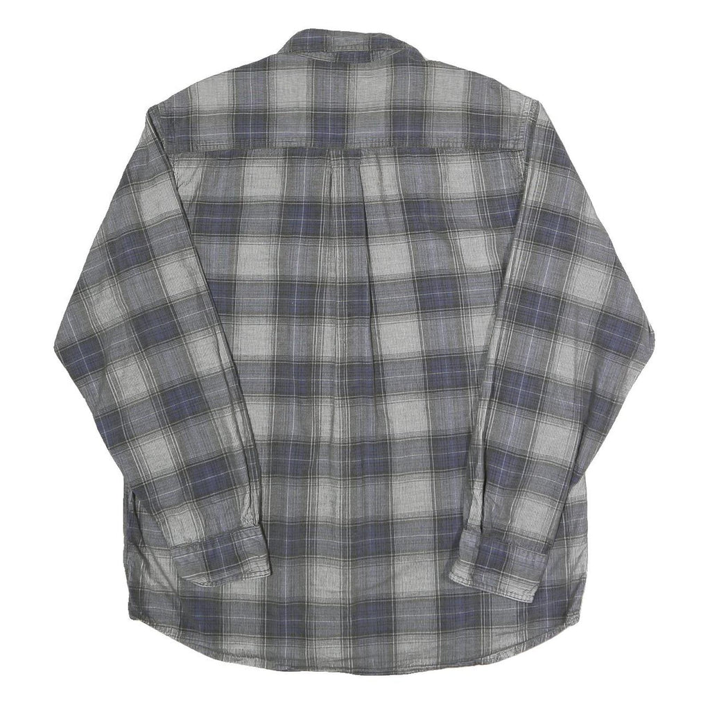 BASIC OPTIONS Mens Grey & Blue Check Shirt L Casual Cotton Long Sleeve Button