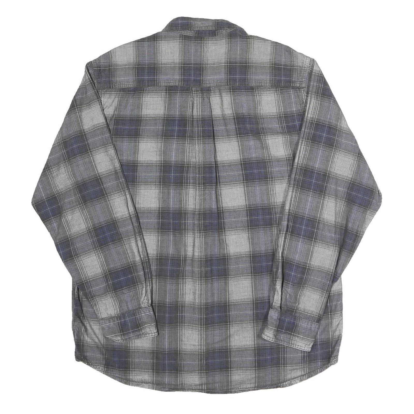 BASIC OPTIONS Mens Grey & Blue Check Shirt L Casual Cotton Long Sleeve Button
