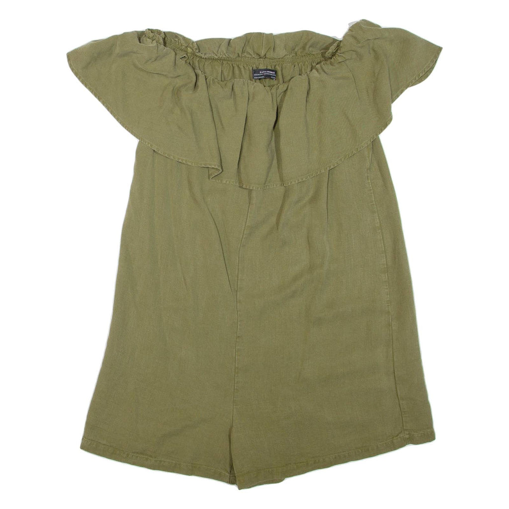 ZARA Womens Playsuit Green Wide-Leg S