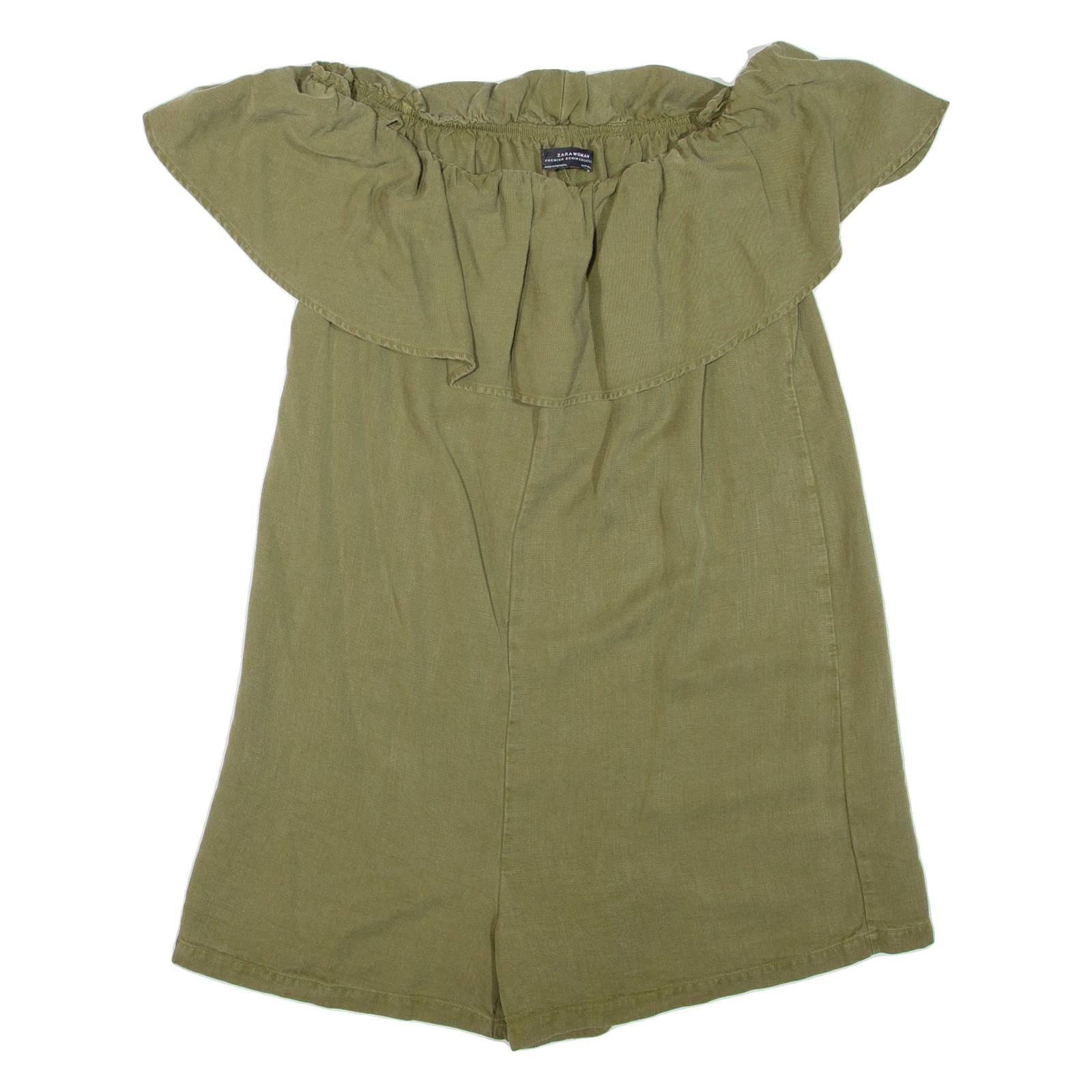 ZARA Womens Playsuit Green Wide-Leg S