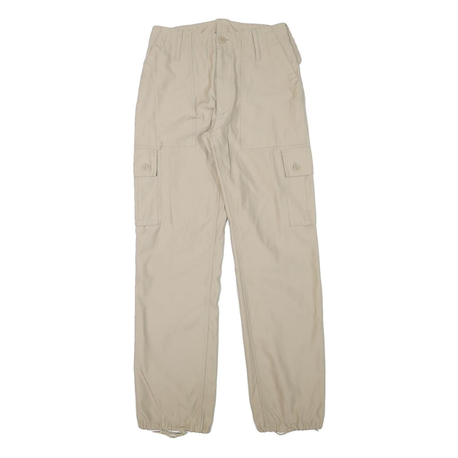 Beige Mens Regular Fit Cargo Cotton Blend Trousers W27 L30 Pocket Zip Closure