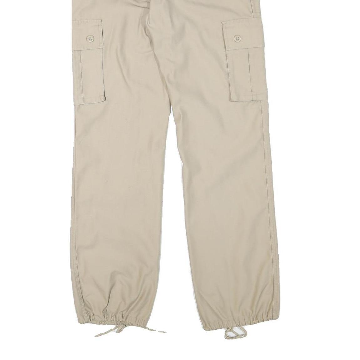 Beige Mens Regular Fit Cargo Cotton Blend Trousers W27 L30 Pocket Zip Closure