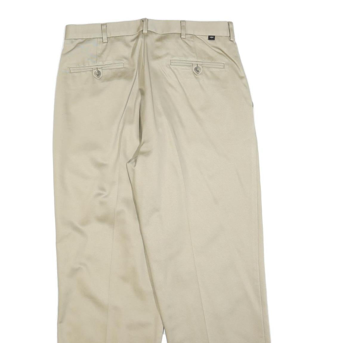 DOCKERS Mens Regular Beige Cotton Blend Trousers W32 L30 Classic Zip Closure