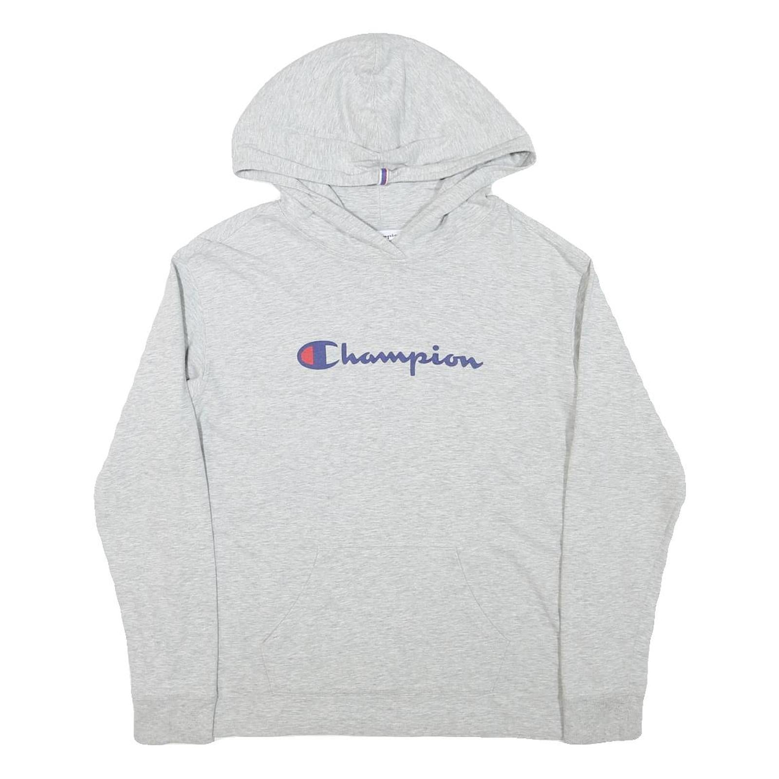 CHAMPION Womens Grey Pullover Hoodie S Cotton Blend Logo Sweatshirt