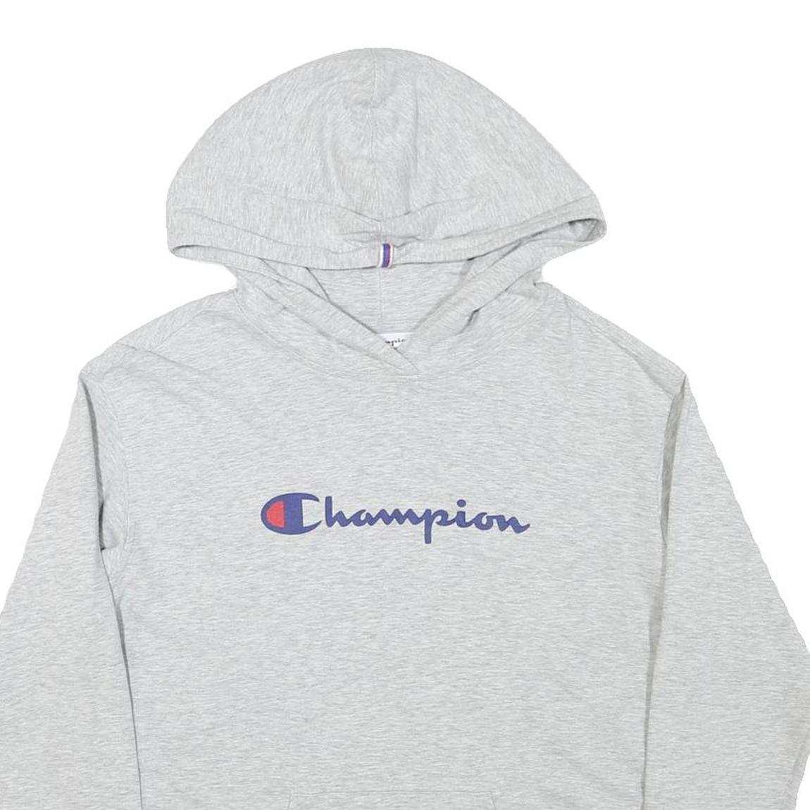 CHAMPION Womens Grey Pullover Hoodie S Cotton Blend Logo Sweatshirt