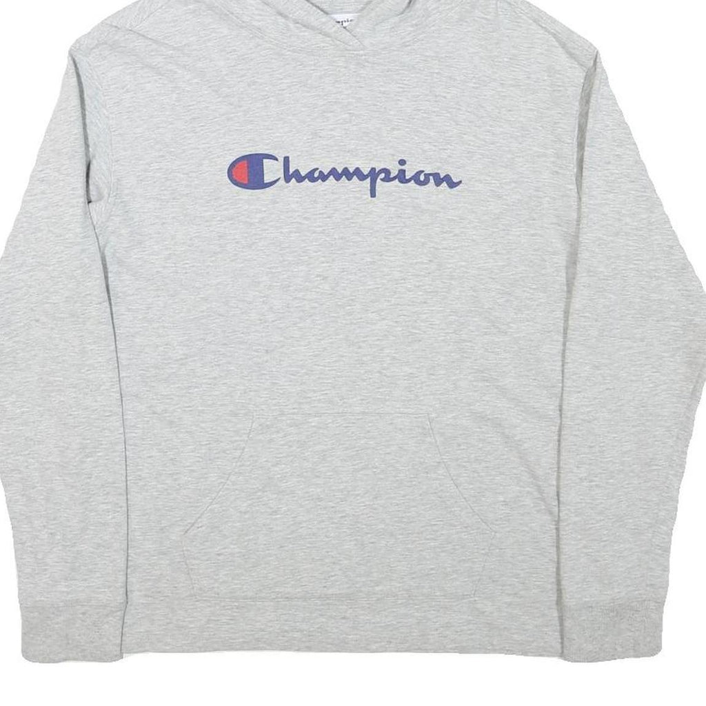 CHAMPION Womens Grey Pullover Hoodie S Cotton Blend Logo Sweatshirt