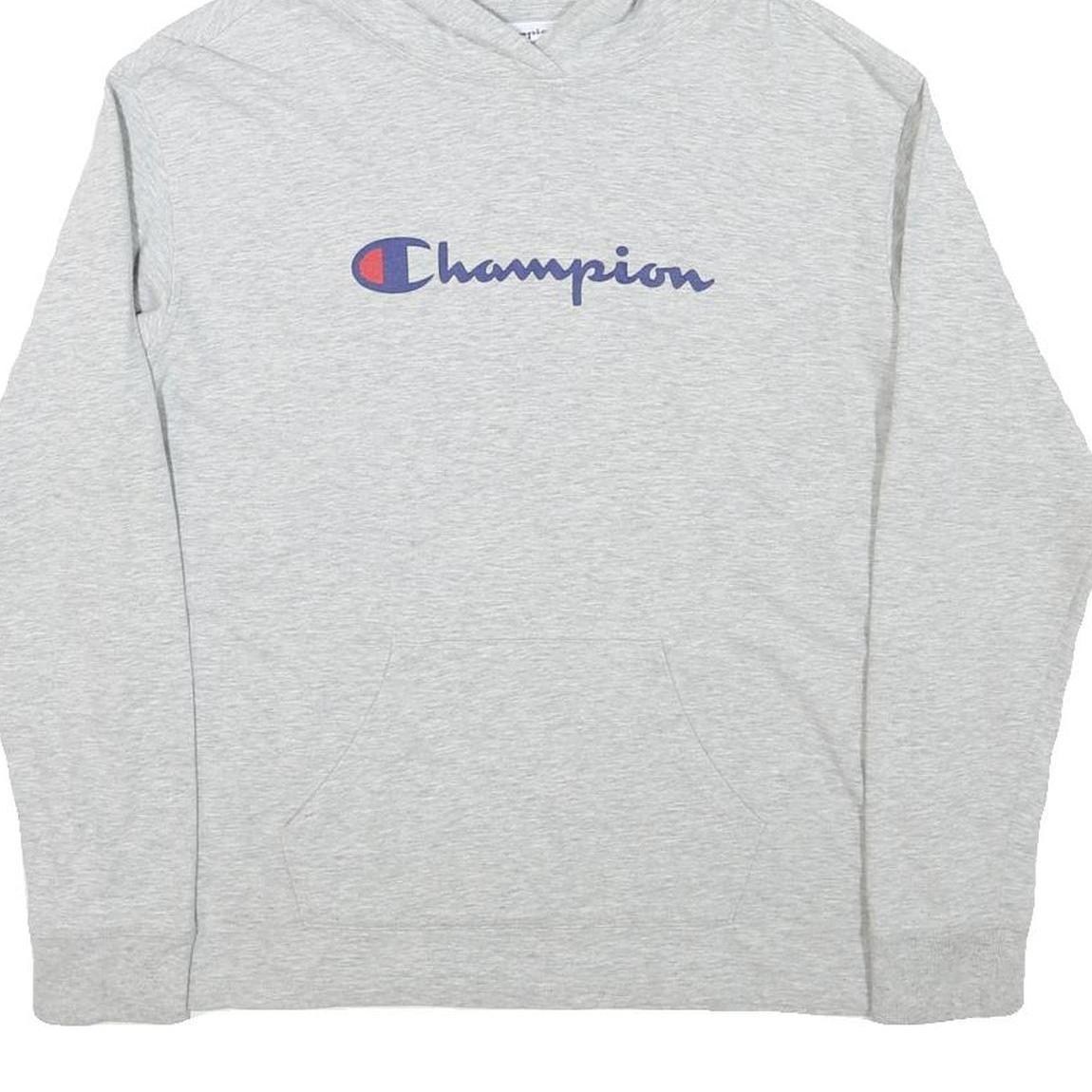 CHAMPION Womens Grey Pullover Hoodie S Cotton Blend Logo Sweatshirt