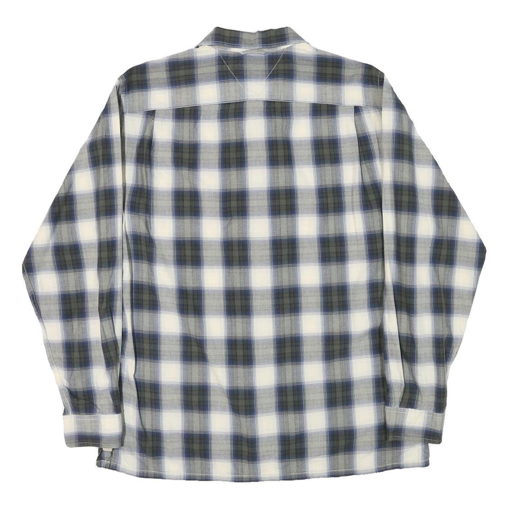TOMMY HILFIGER Mens Blue & Green Check Shirt M Casual Cotton Blend Long Sleeve