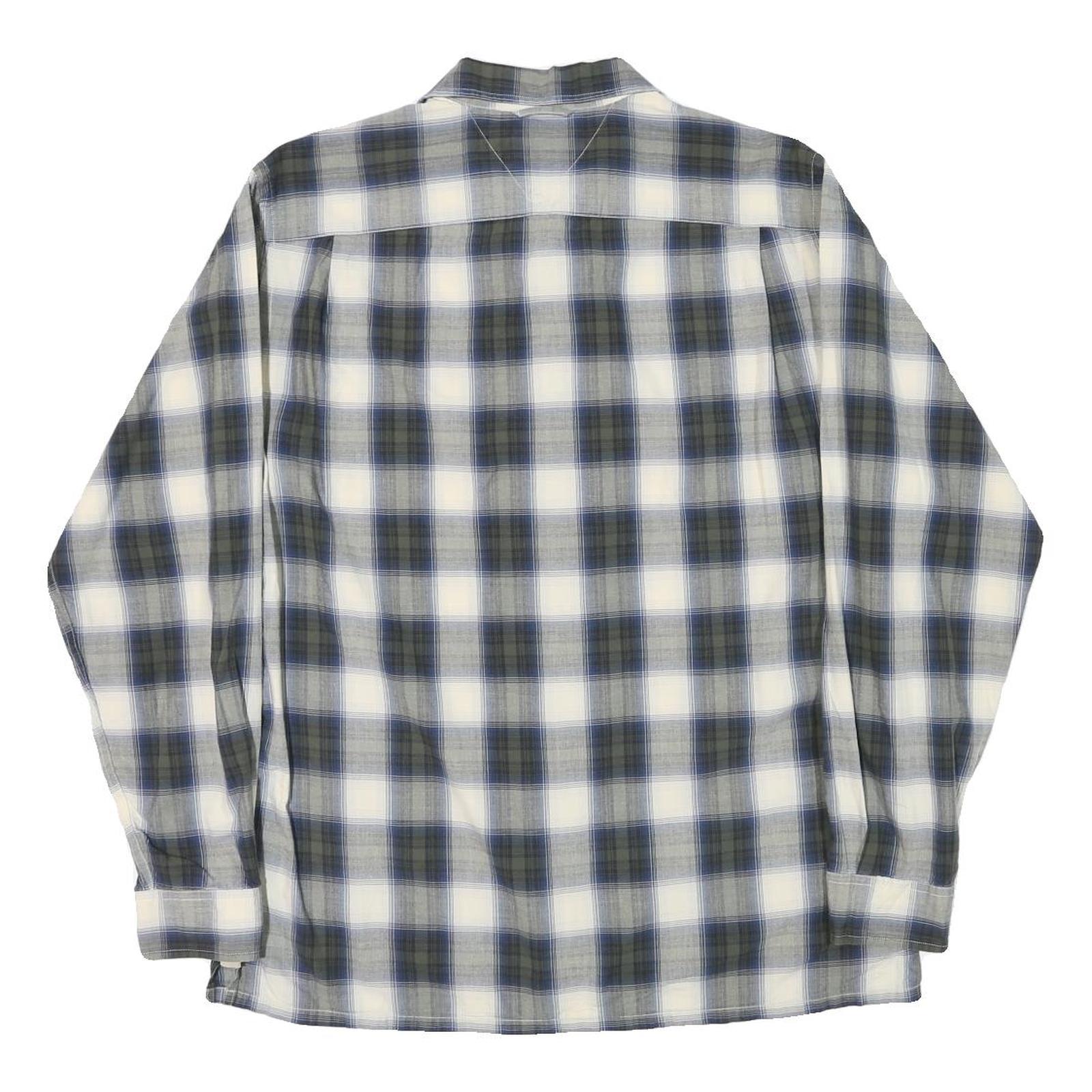 TOMMY HILFIGER Mens Blue & Green Check Shirt M Casual Cotton Blend Long Sleeve