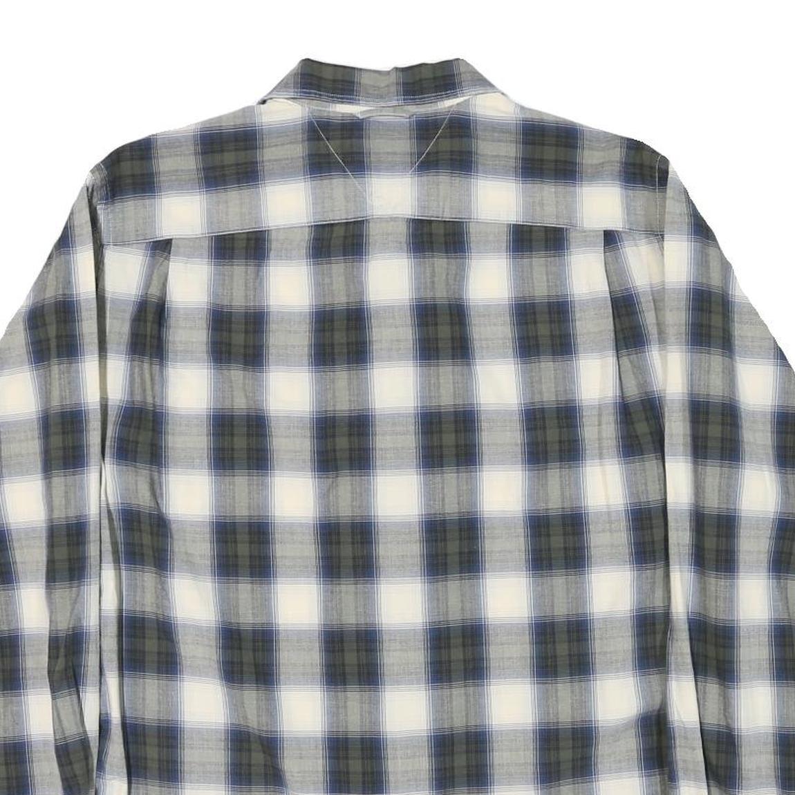 TOMMY HILFIGER Mens Blue & Green Check Shirt M Casual Cotton Blend Long Sleeve