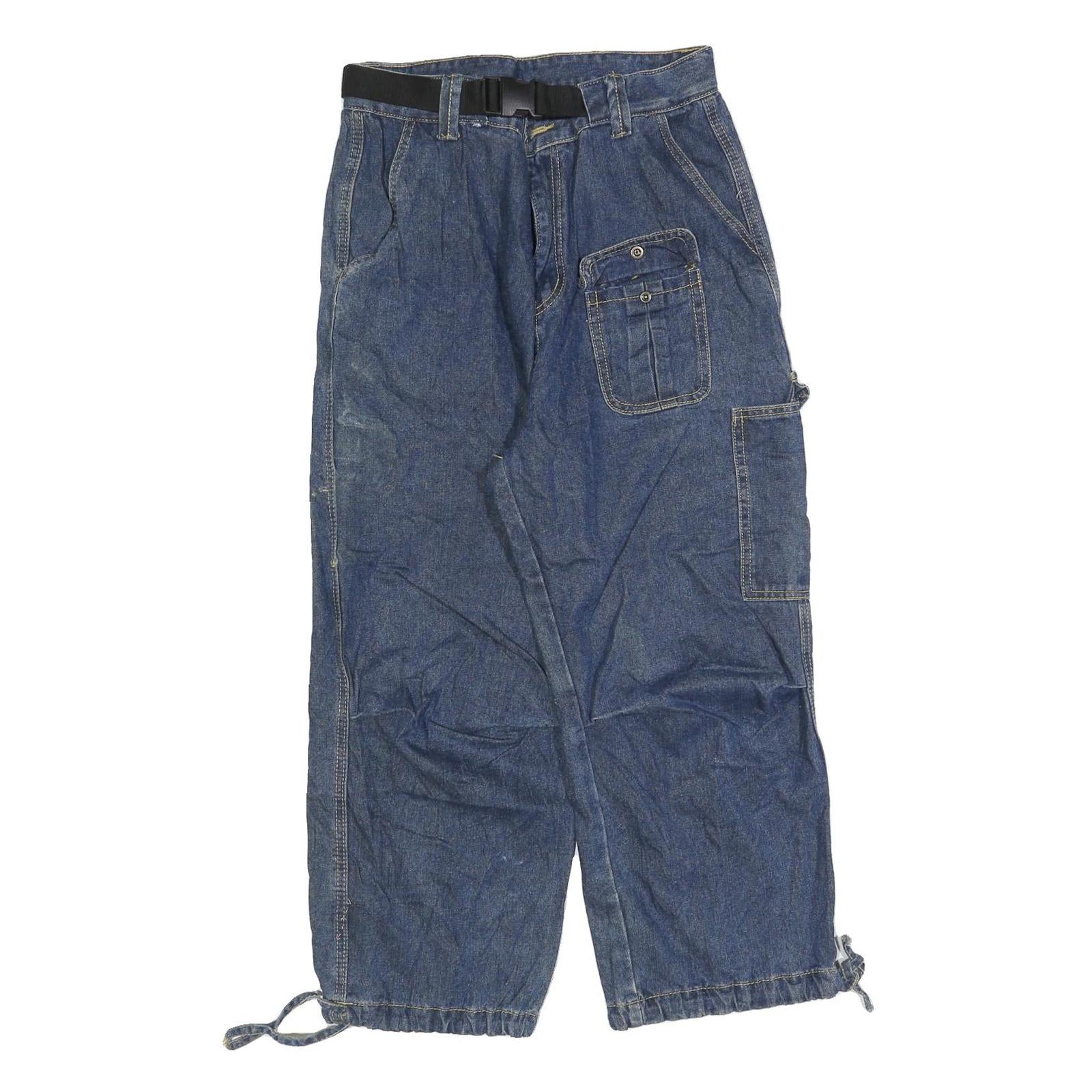 JHYO Womens Blue Relaxed Tapered Denim Medium W30 L25 Cargo Pocket Casual