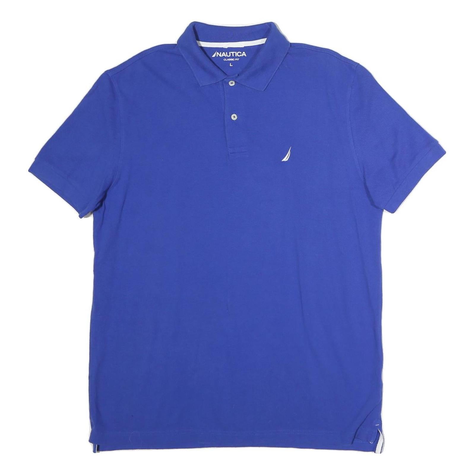 NAUTICA Mens Blue Short Sleeve Plain Polo Shirt L Classic Fit Cotton