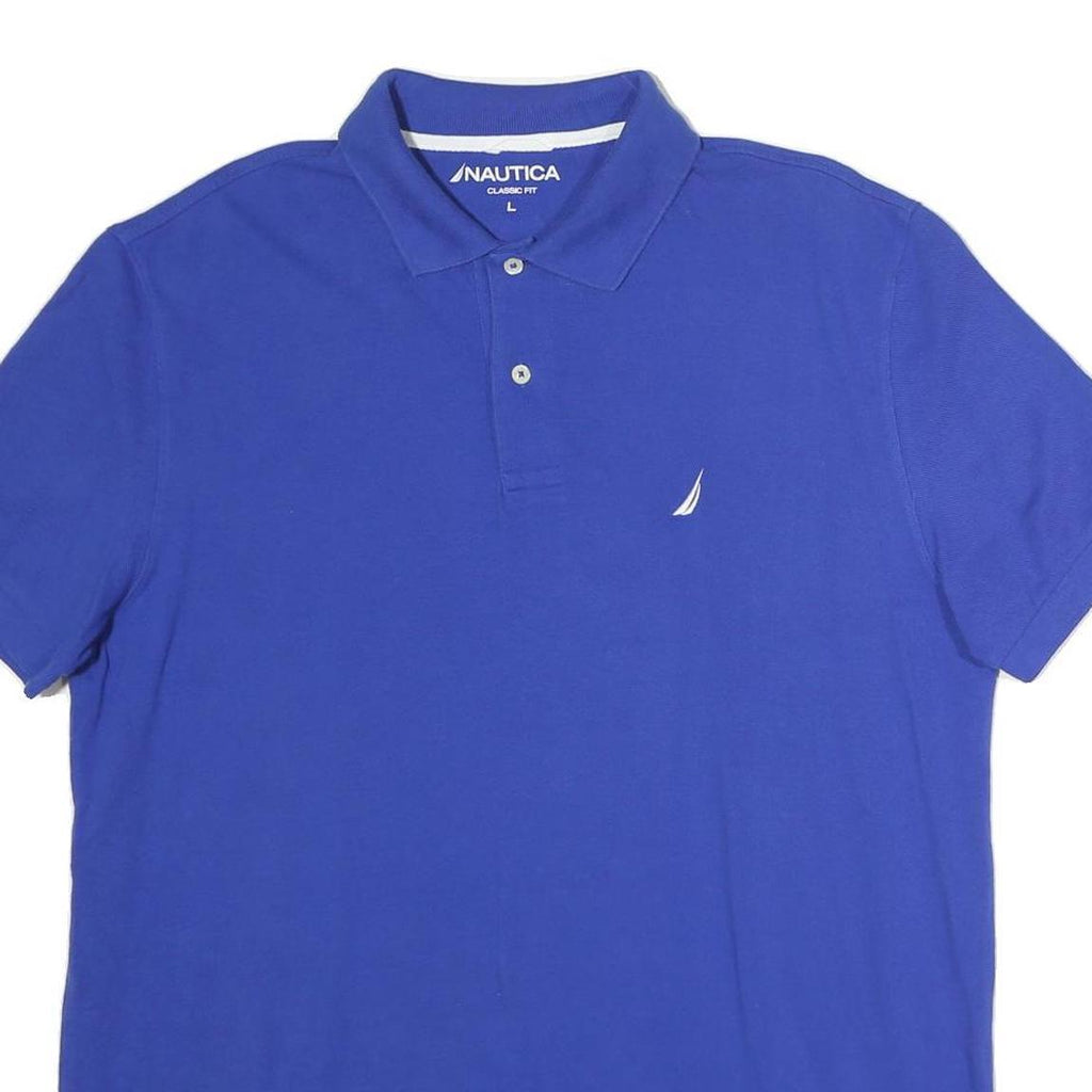NAUTICA Mens Blue Short Sleeve Plain Polo Shirt L Classic Fit Cotton