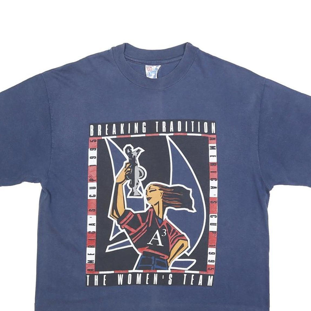 HANES Mens Blue Graphic T-Shirt M Short Sleeve Crew Neck Cotton Blend