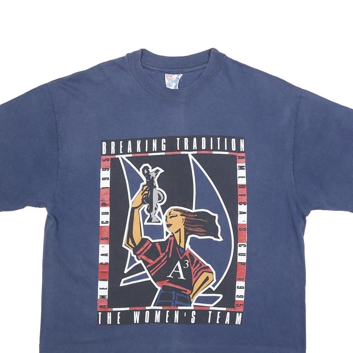 HANES Mens Blue Graphic T-Shirt M Short Sleeve Crew Neck Cotton Blend