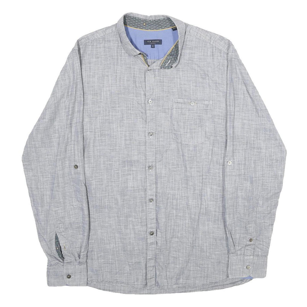 TED BAKER Mens Grey Cotton Blend Casual Shirt L Button Collar Long Sleeve