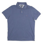 TOMMY HILFIGER Mens Blue Short Sleeve Plain L Polo Shirt Cotton Blend Casual