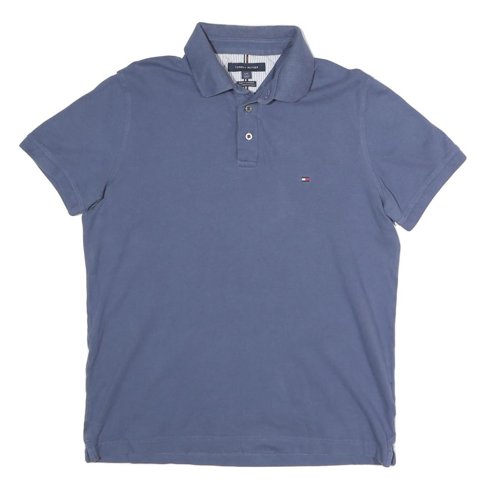 TOMMY HILFIGER Mens Blue Short Sleeve Plain L Polo Shirt Cotton Blend Casual