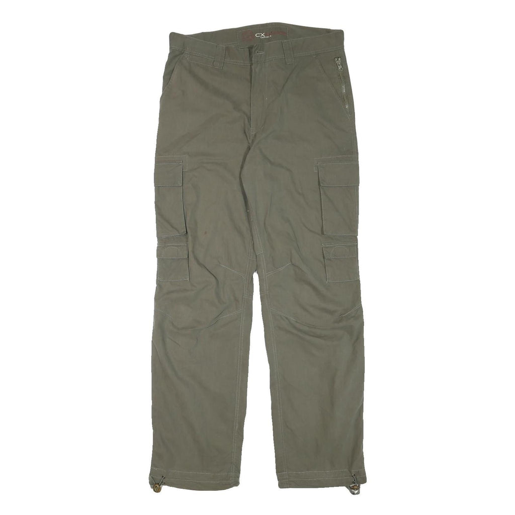 CASUAL X Mens Polyester Blend Relaxed Cargo Green Trousers W34 L31 Zip Closure