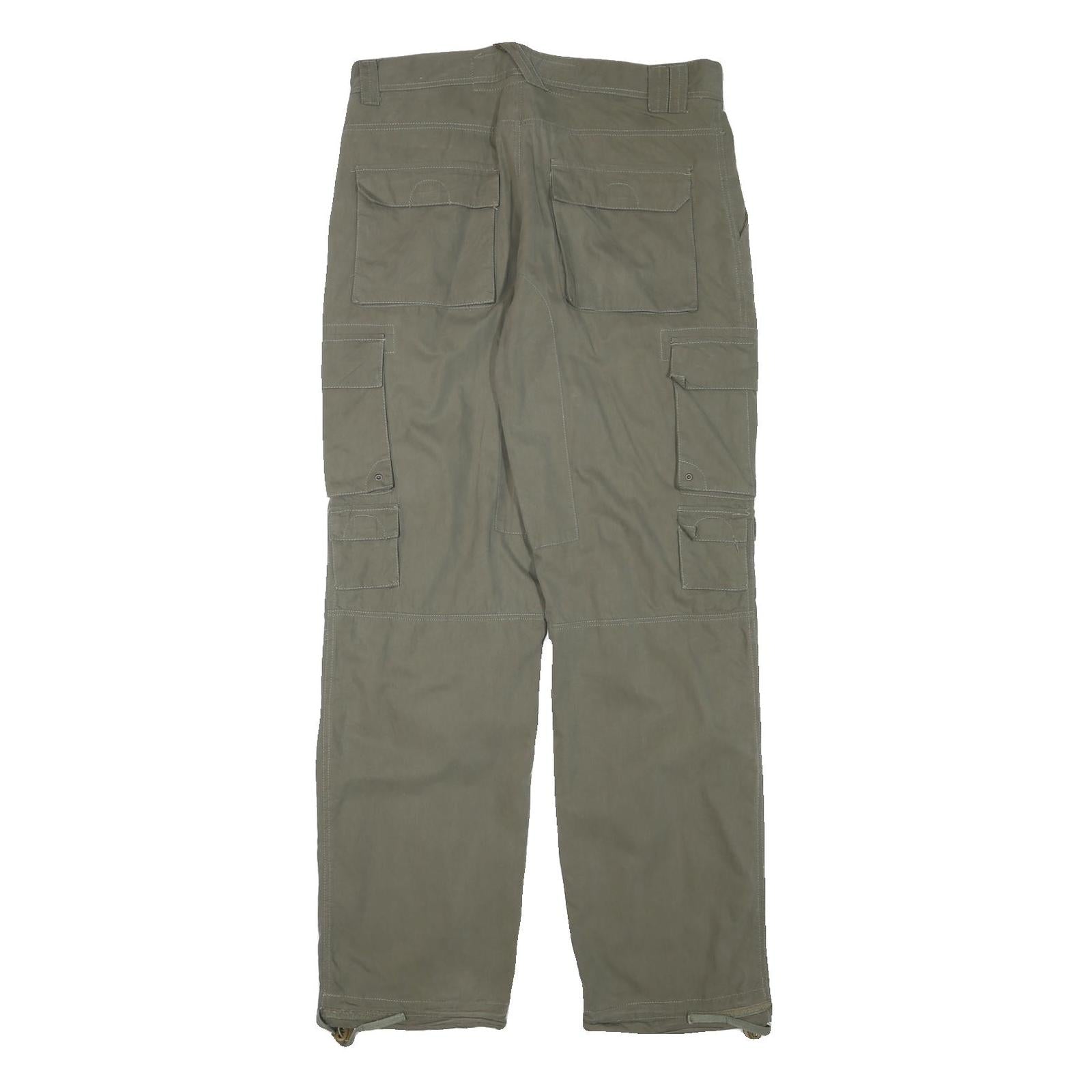 CASUAL X Mens Polyester Blend Relaxed Cargo Green Trousers W34 L31 Zip Closure