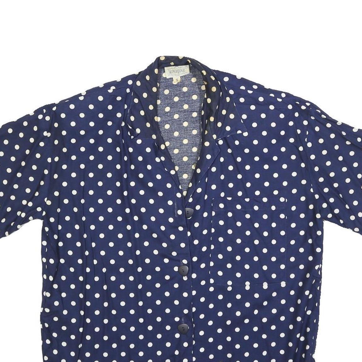 WINDRIDGE Womens Blue & White Polka Dot Shirt Short Sleeve Collared S