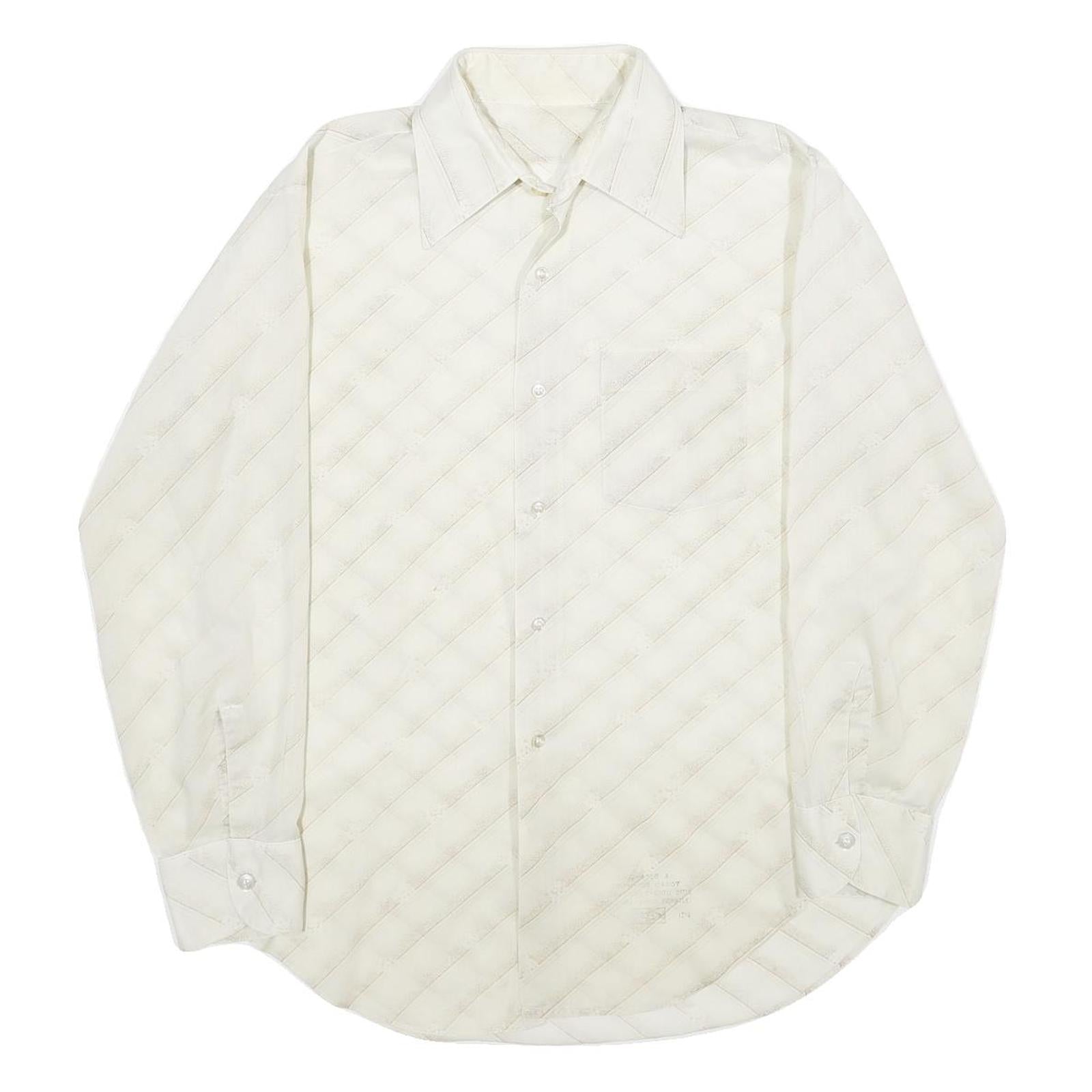 Mens White Polyester Blend Plain Shirt M Classic Collar Long Sleeve Button