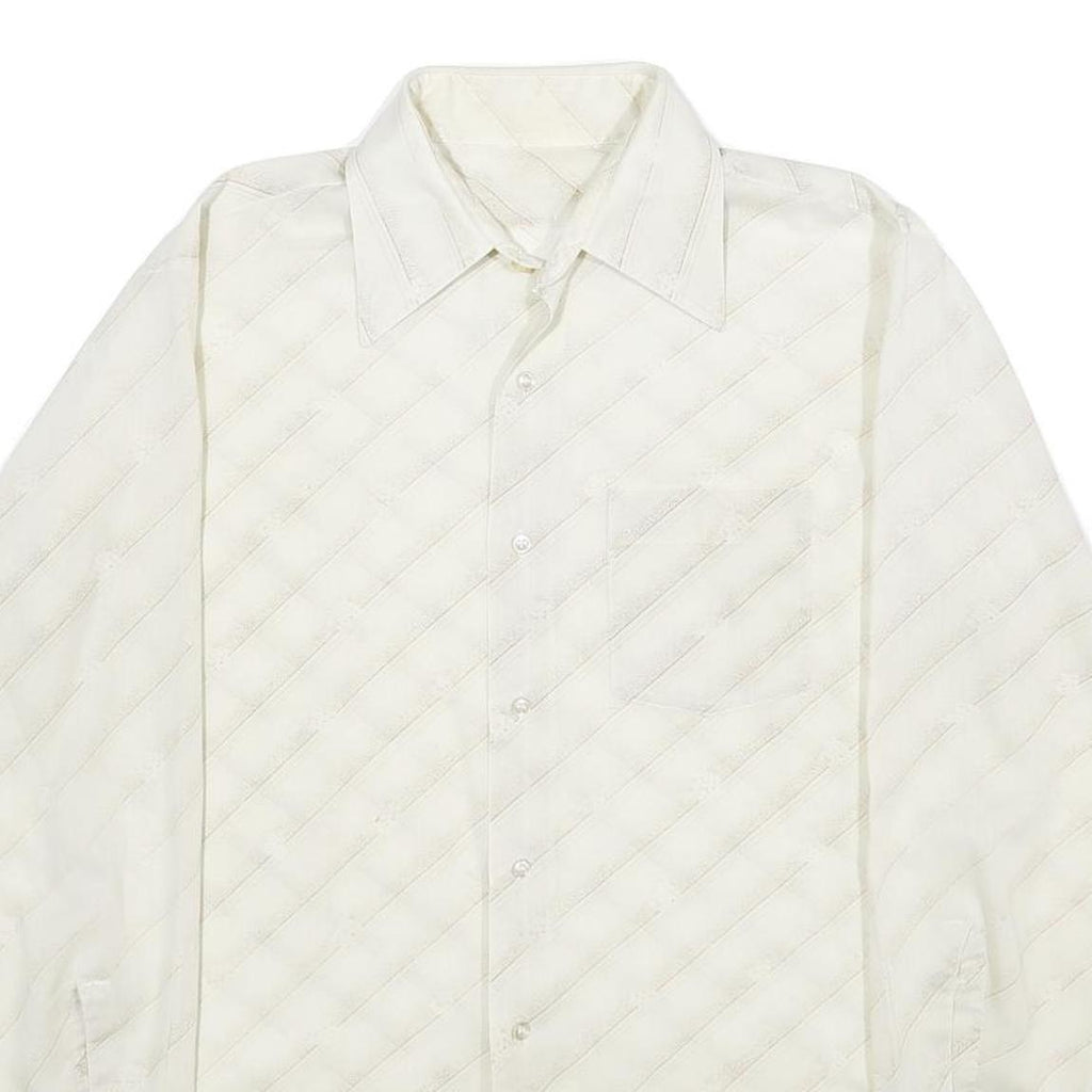 Mens White Polyester Blend Plain Shirt M Classic Collar Long Sleeve Button