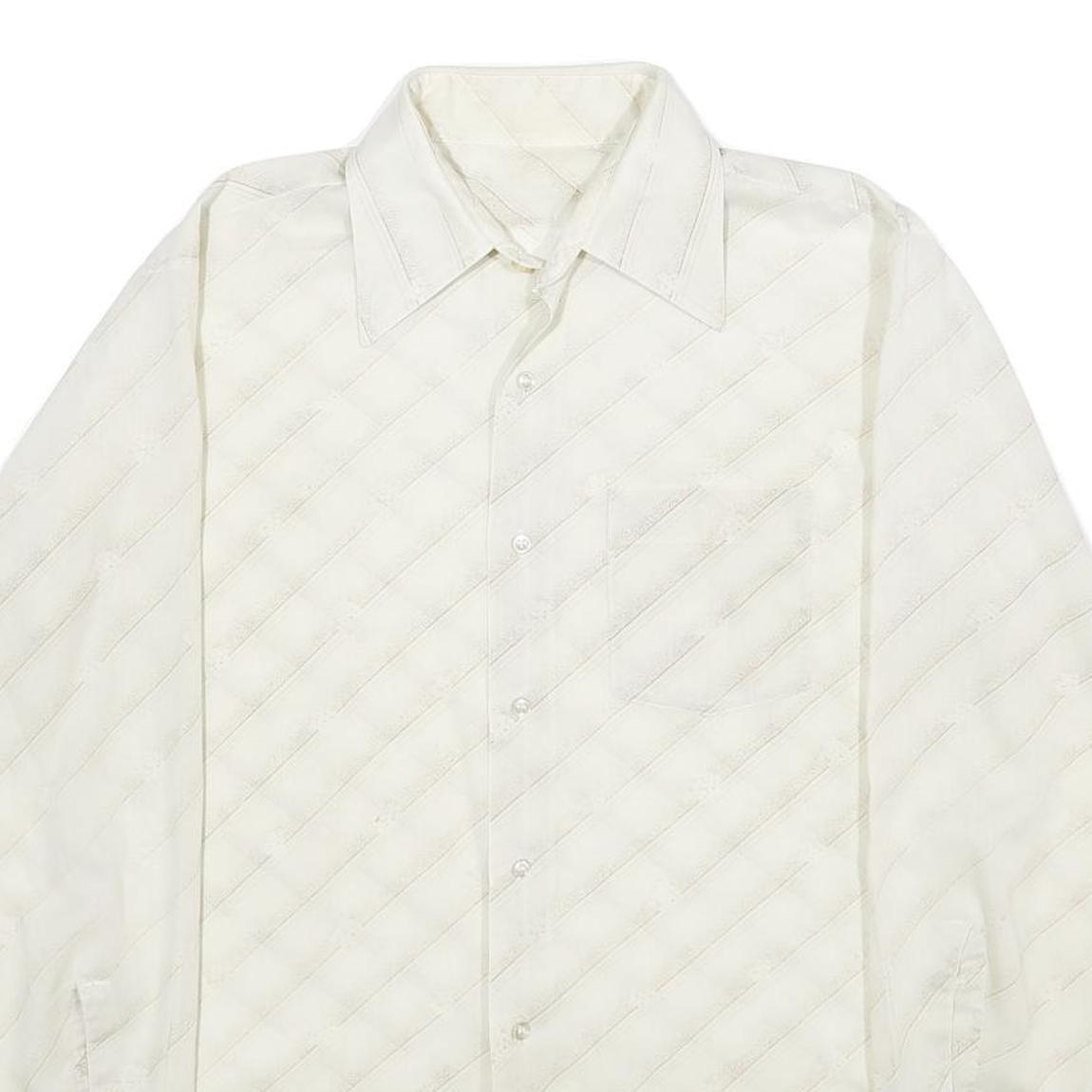 Mens White Polyester Blend Plain Shirt M Classic Collar Long Sleeve Button