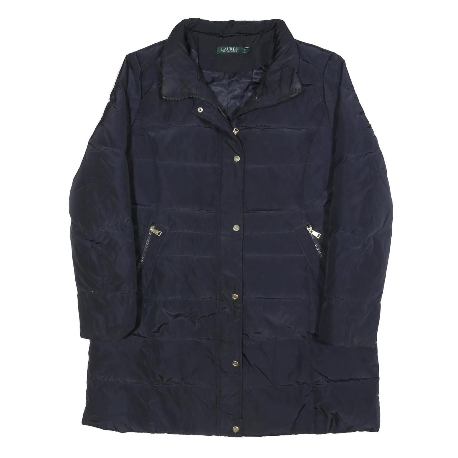LAUREN RALPH LAUREN Womens Navy Blue Quilted Jacket XL Polyester Zip Coat