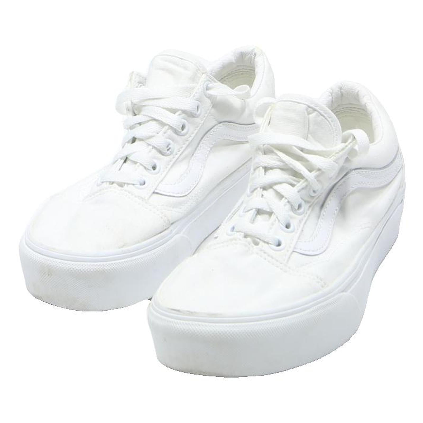 VANS Old Skool Womens White Canvas Low Top Trainers UK 5 Fashion Casual Shoes