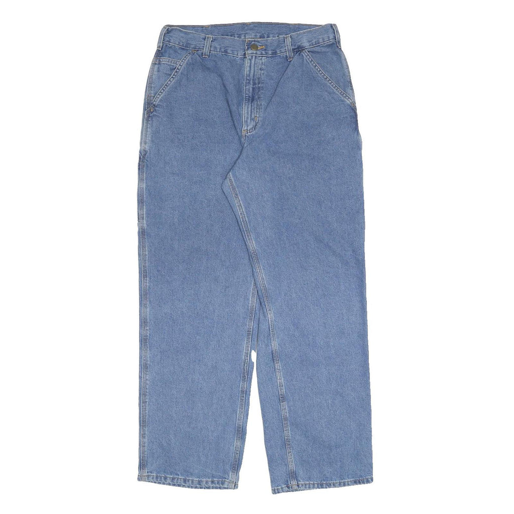 CARHARTT Mens Relaxed Blue Denim Cotton Jeans W30 L30 Workwear Utility Zip