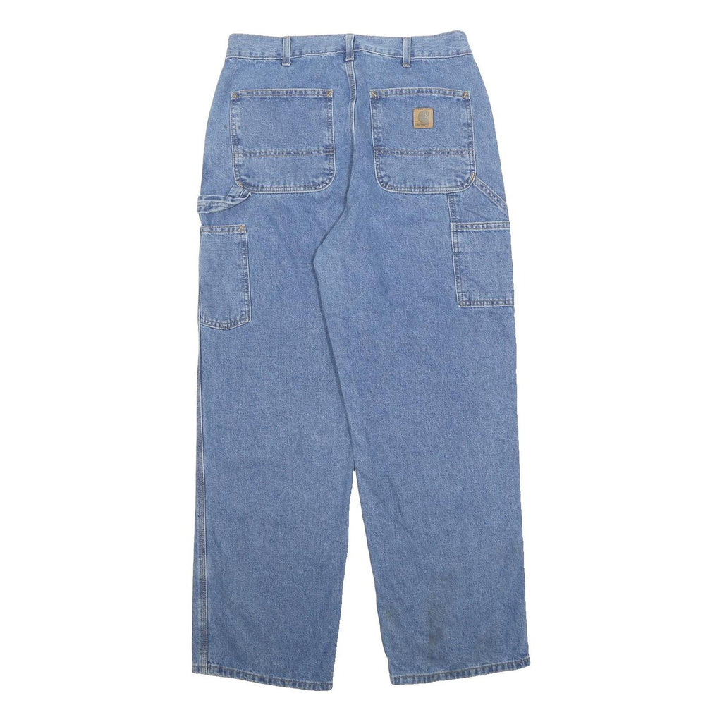 CARHARTT Mens Relaxed Blue Denim Cotton Jeans W30 L30 Workwear Utility Zip