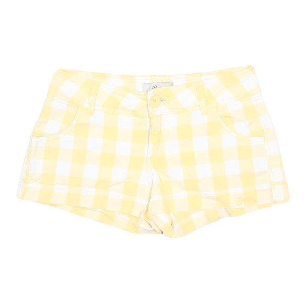 GUESS Womens Yellow & White Checked Casual Shorts S W27 Stylish Summer Wear