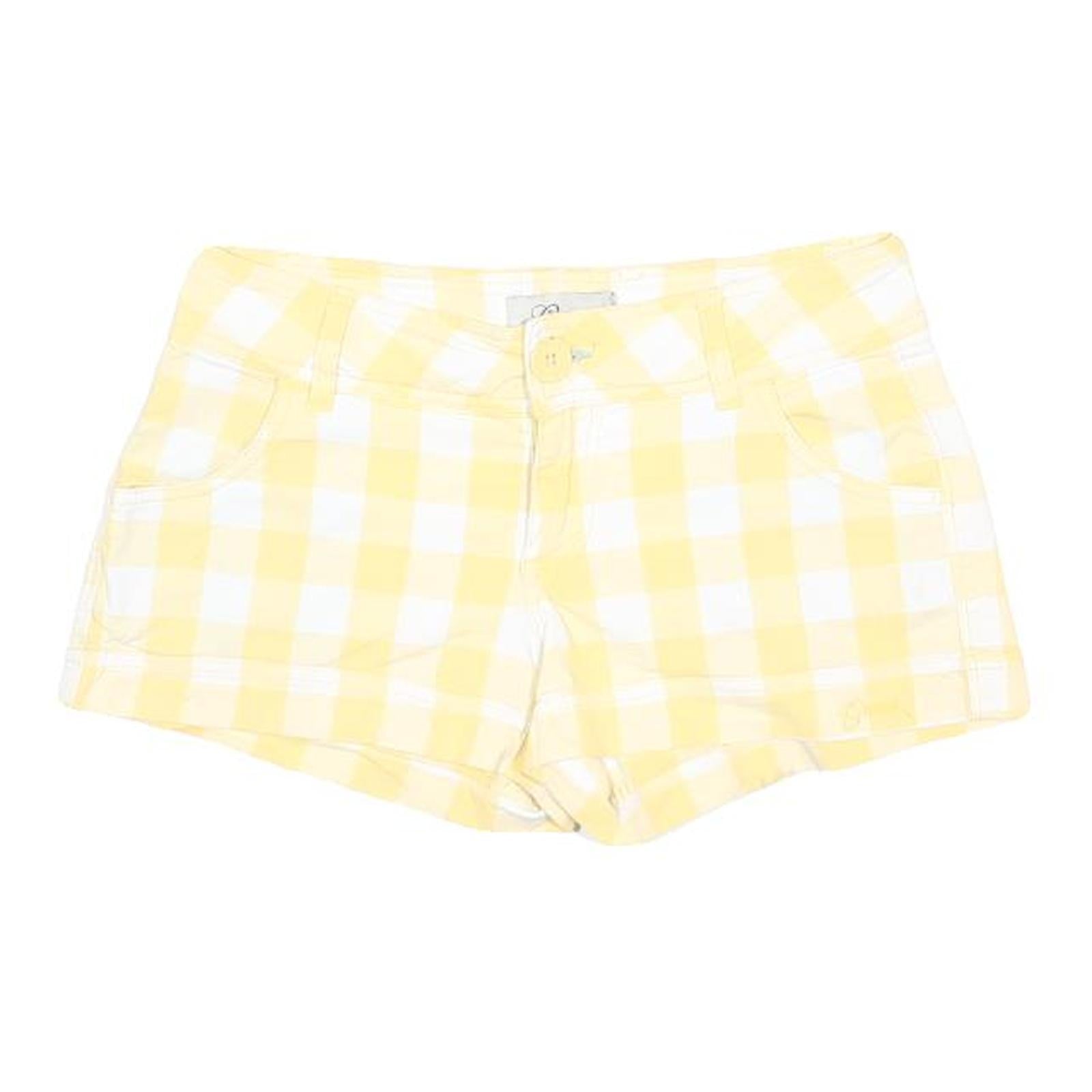 GUESS Womens Yellow & White Checked Casual Shorts S W27 Stylish Summer Wear