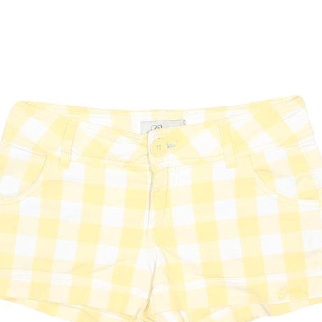 GUESS Womens Yellow & White Checked Casual Shorts S W27 Stylish Summer Wear