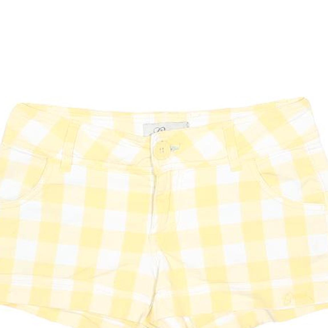 GUESS Womens Yellow & White Checked Casual Shorts S W27 Stylish Summer Wear